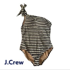 J.Crew One Shouldered Navy and Ivory Stripe one piece Bathing suit , size 12